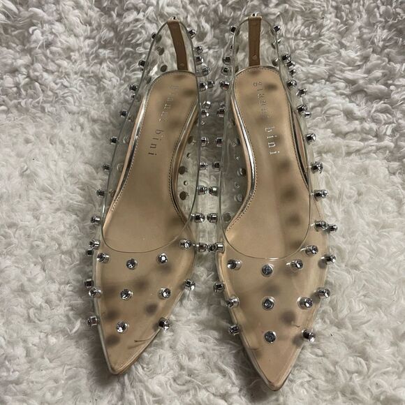 Gianni Bini clear slip on kitten heels studded rhinestones accents SZ 10M - Picture 1 of 12